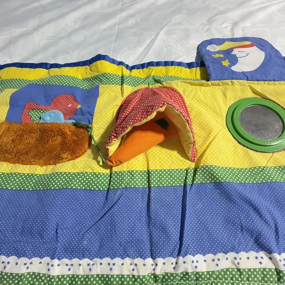 Vintage 1985 Playskool Fold N Go Baby Activity Play Mat Blanket Quilt‎ Squeaker